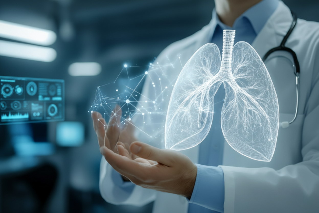 Respiratory health visualization showing healthy lungs